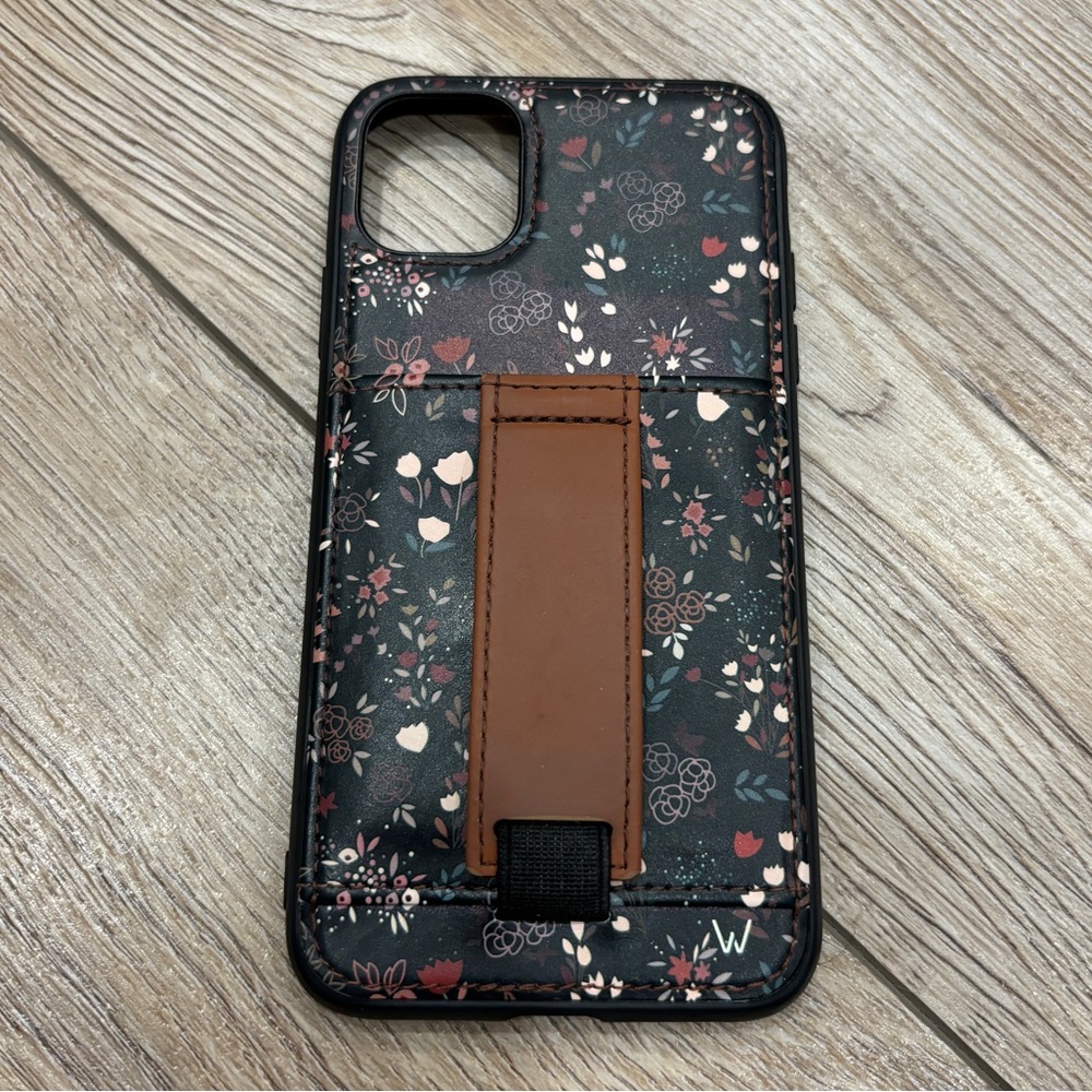 Walli Floral Leather ID case with Finger Loop for iPhone 11